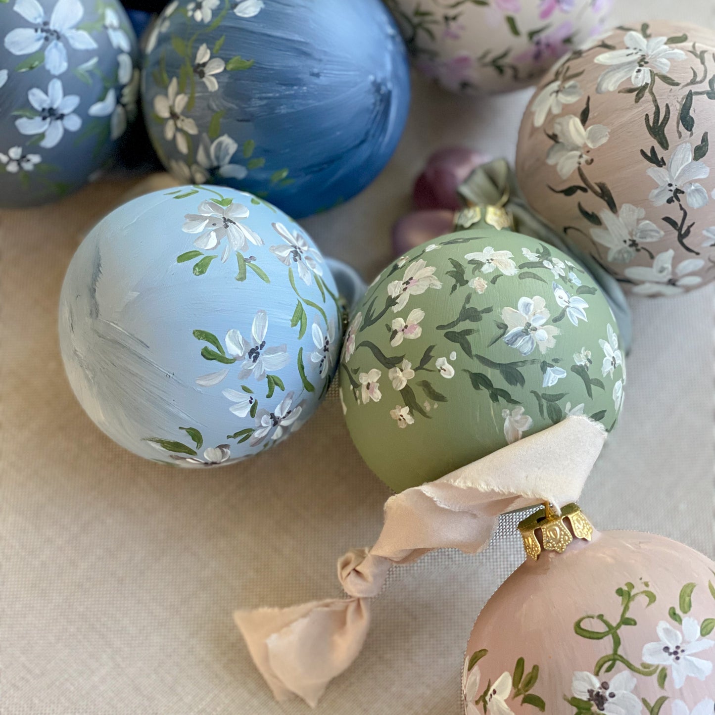 Floral Hand Painted Ceramic Christmas Ornament