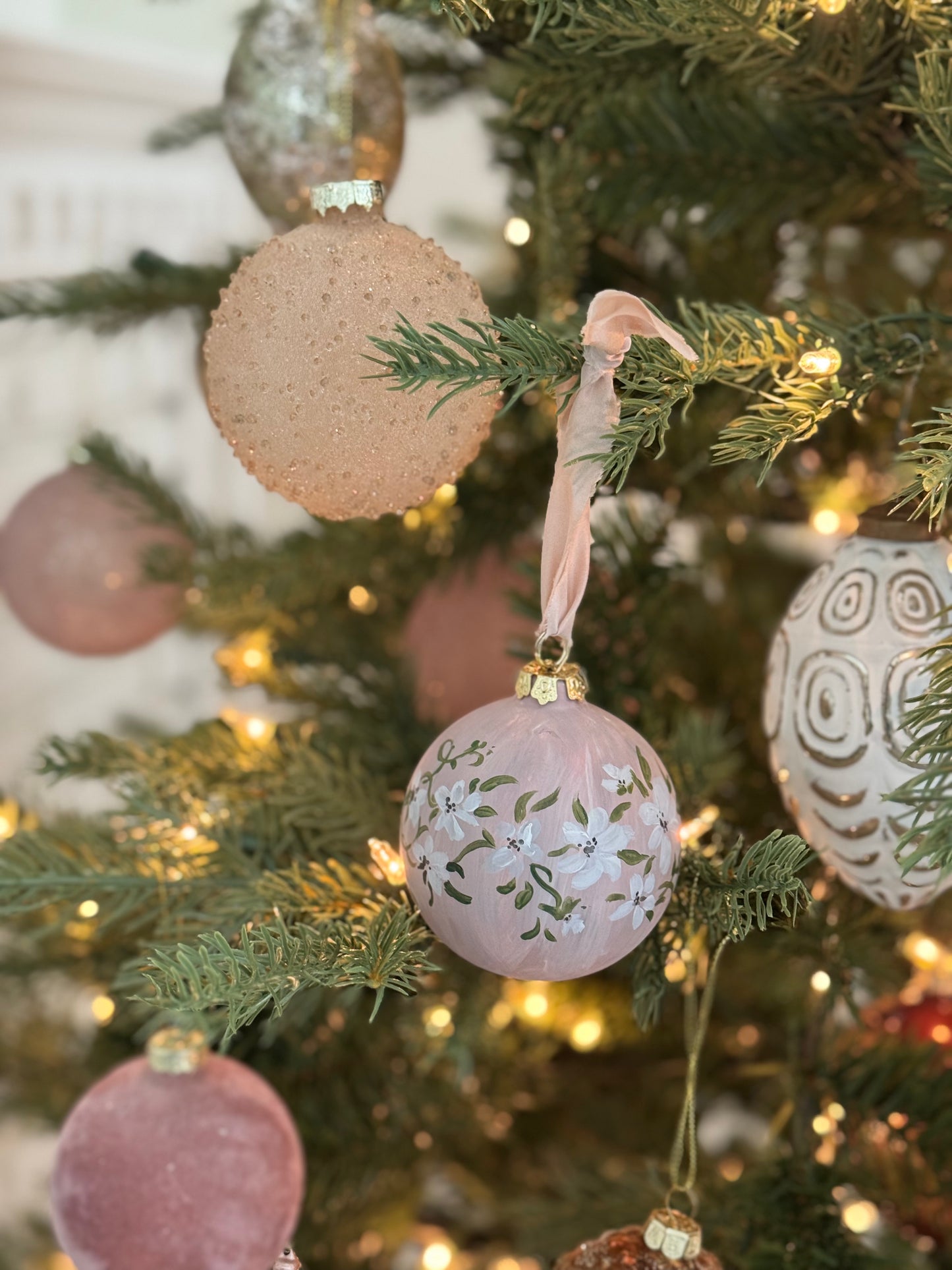Floral Hand Painted Ceramic Christmas Ornament