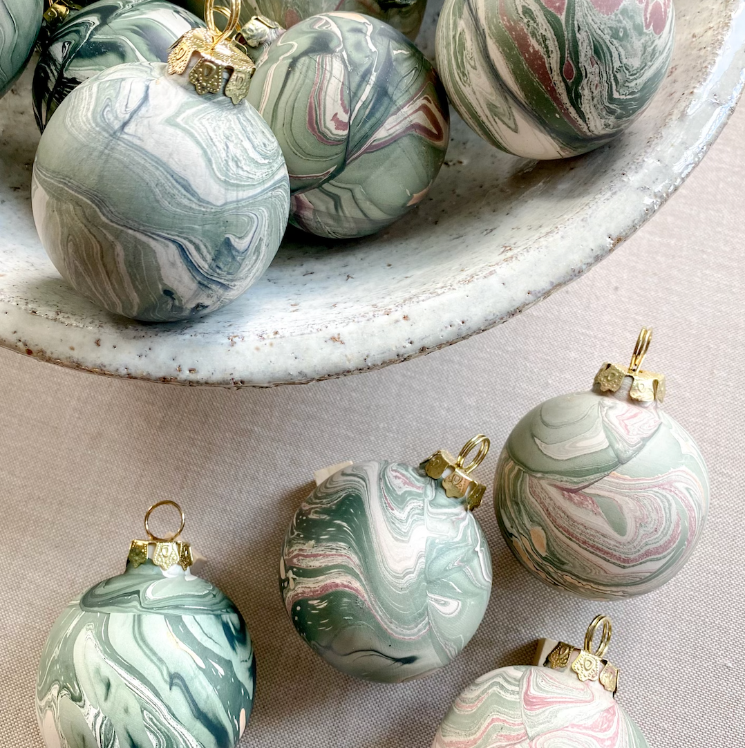 Hand Marbled Ceramic Christmas Ornament